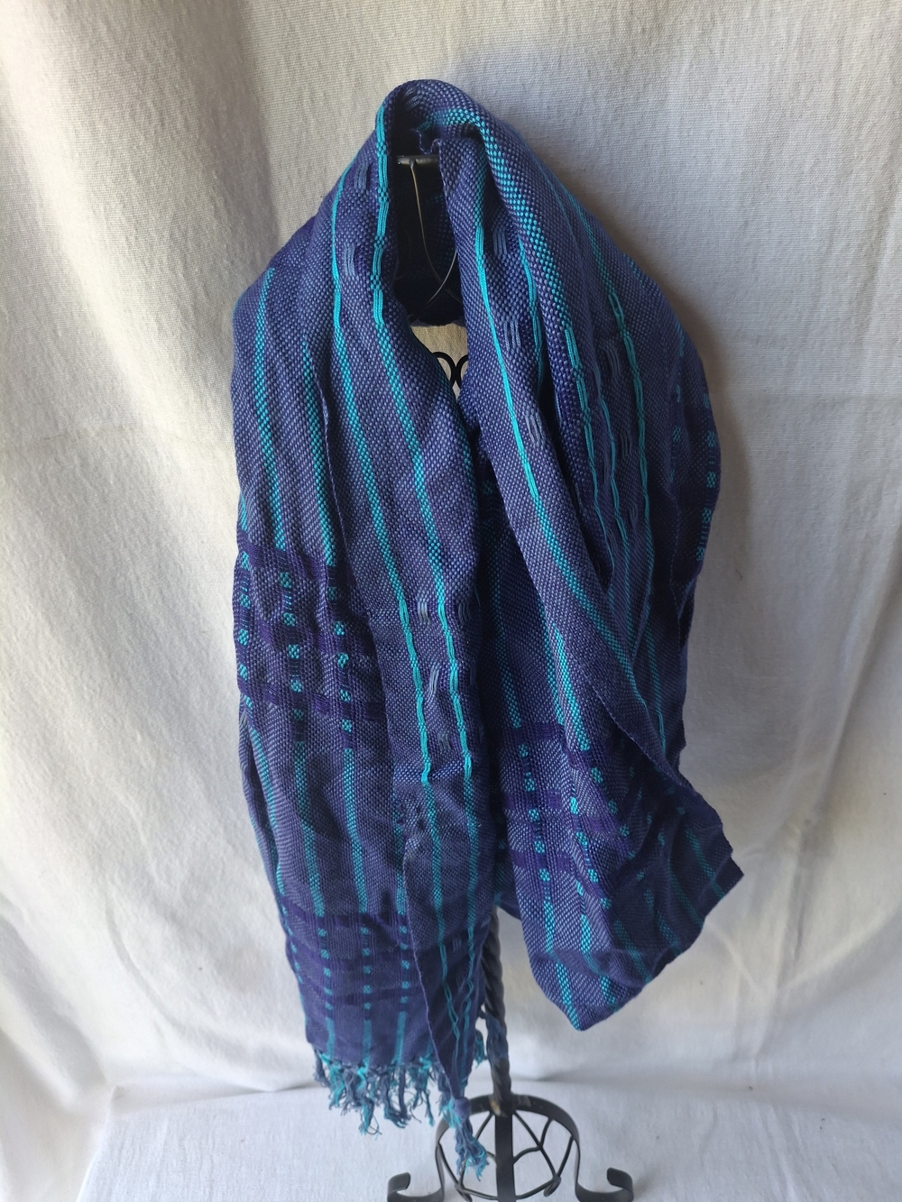 Annabelle Blue and Teal Woven Fringe Scarf